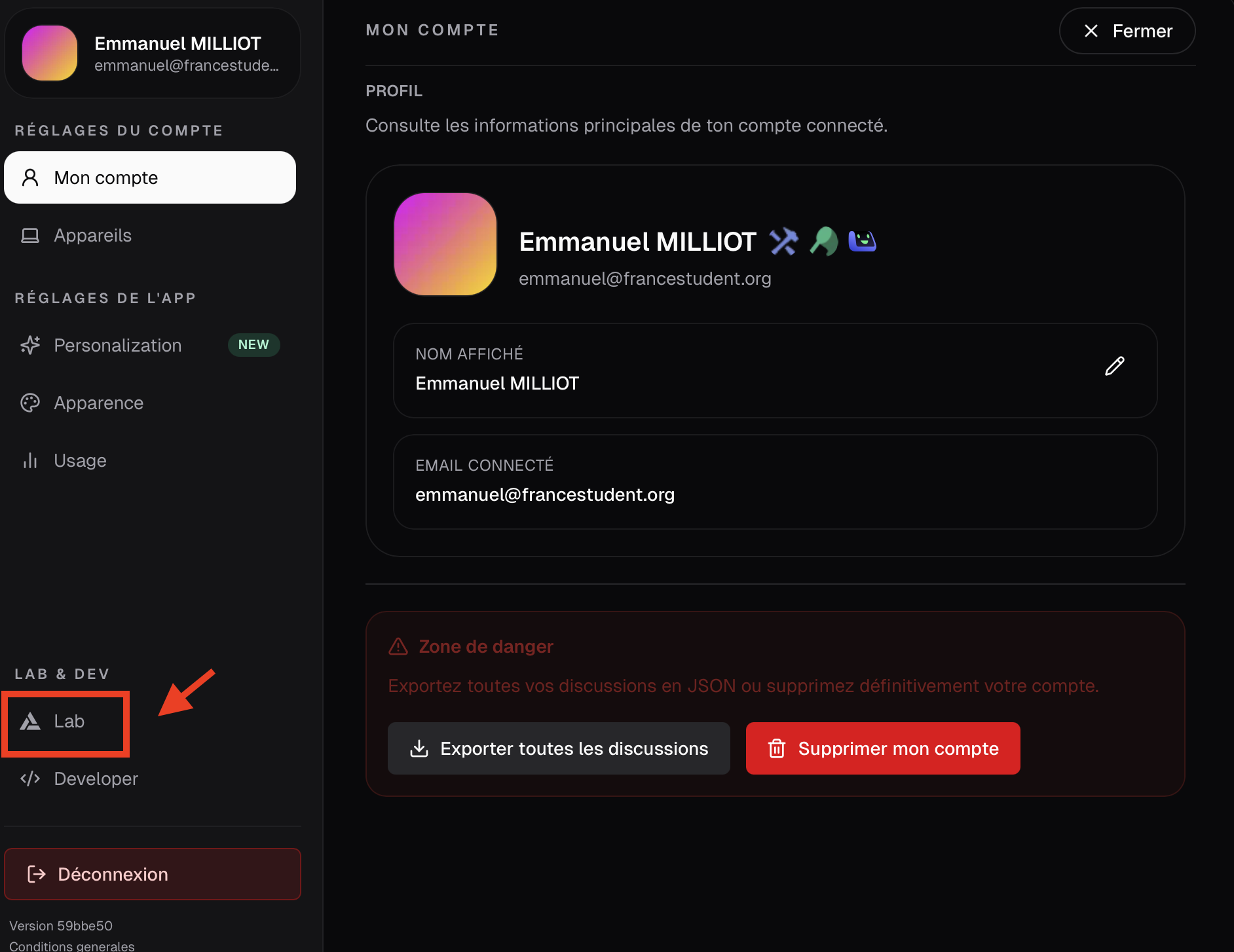 Localisation de l'espace dédié au Lab de France Student sur l'offre IA